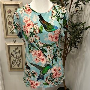 Ted Baker Women’s Floral Hummingbird Short Sleeve Top - Aqua